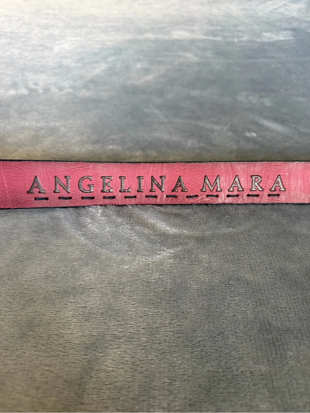 Angelina Mara Red Fox Leather Belt with Embossed Lettering Size S